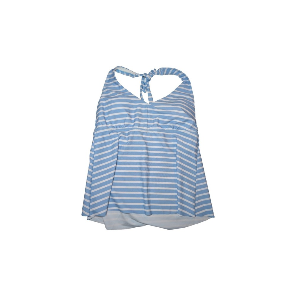 ⭐D2 Lands' End Light Blue Striped Flutter Halter Strap Tankini Swim Top - Size M